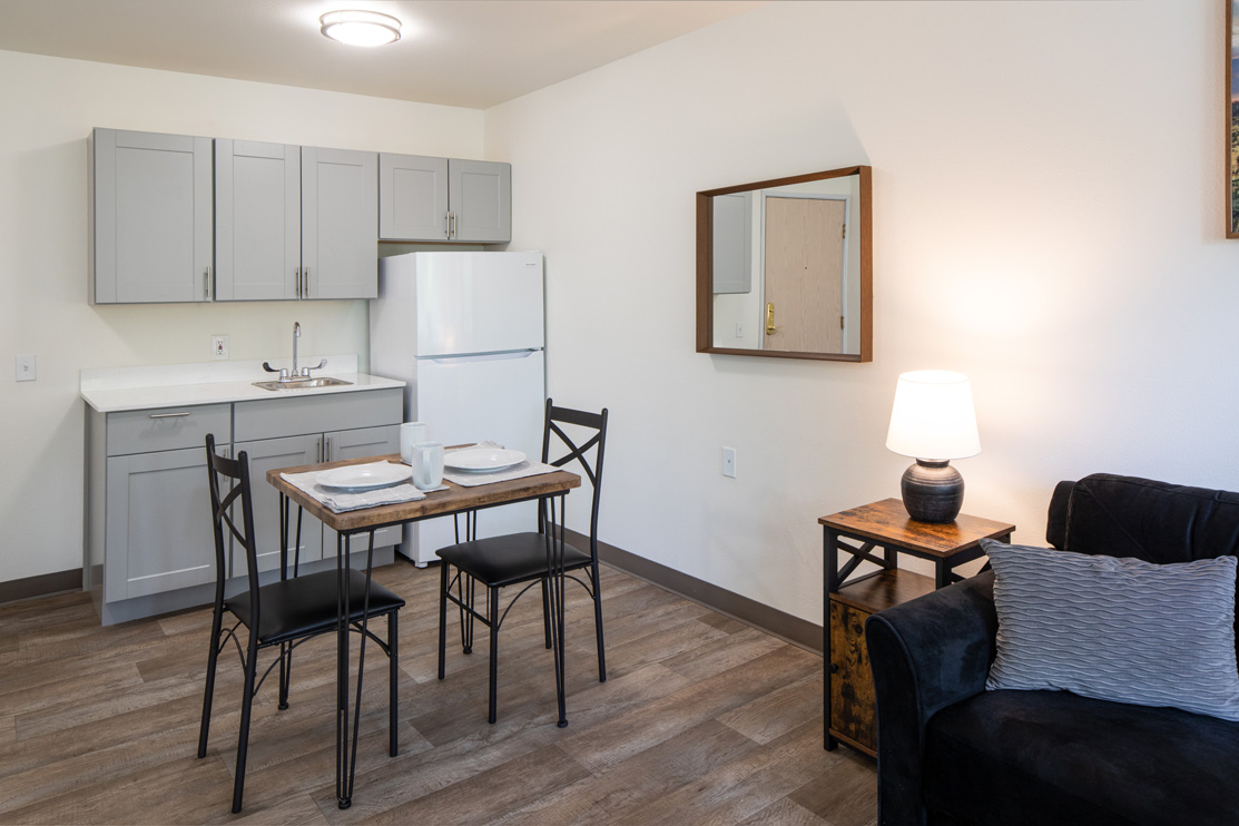 Apartment dining area and kitchenette
